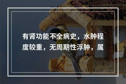 有肾功能不全病史，水肿程度较重，无周期性浮肿，属