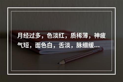 月经过多，色淡红，质稀薄，神疲气短，面色白，舌淡，脉细缓，其