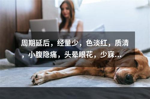 周期延后，经量少，色淡红，质清，小腹隐痛，头晕眼花，少寐多梦