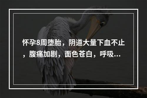 怀孕8周堕胎，阴道大量下血不止，腹痛加剧，面色苍白，呼吸短促