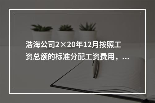 浩海公司2×20年12月按照工资总额的标准分配工资费用，其中