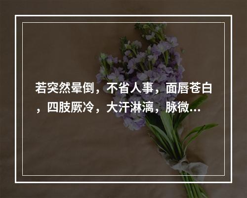 若突然晕倒，不省人事，面唇苍白，四肢厥冷，大汗淋漓，脉微欲绝