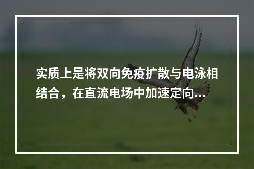 实质上是将双向免疫扩散与电泳相结合，在直流电场中加速定向扩散