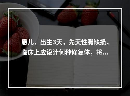 患儿，出生3天，先天性腭缺损，临床上应设计何种修复体，将鼻