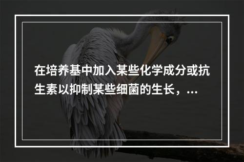 在培养基中加入某些化学成分或抗生素以抑制某些细菌的生长，而