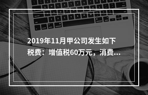 2019年11月甲公司发生如下税费：增值税60万元，消费税8