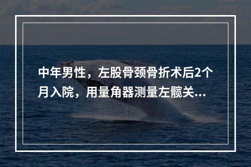 中年男性，左股骨颈骨折术后2个月入院，用量角器测量左髋关节