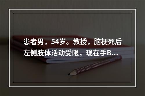 患者男，54岁。教授，脑梗死后左侧肢体活动受限，现在手Br