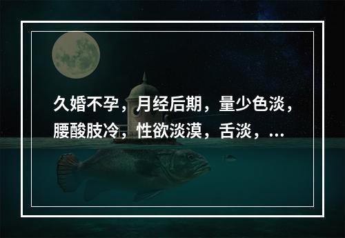 久婚不孕，月经后期，量少色淡，腰酸肢冷，性欲淡漠，舌淡，脉沉