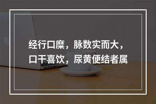 经行口糜，脉数实而大，口干喜饮，尿黄便结者属