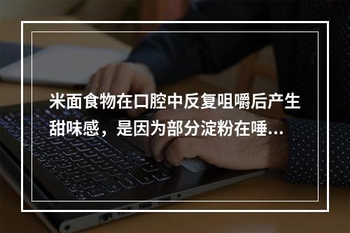 米面食物在口腔中反复咀嚼后产生甜味感，是因为部分淀粉在唾液