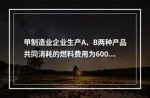 甲制造业企业生产A、B两种产品共同消耗的燃料费用为6000元