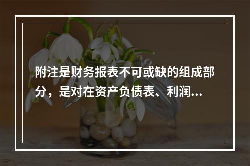 附注是财务报表不可或缺的组成部分，是对在资产负债表、利润表、