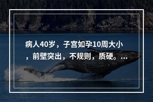 病人40岁，子宫如孕10周大小，前壁突出，不规则，质硬。下列