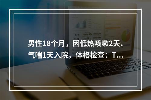 男性18个月，因低热咳嗽2天、气喘1天入院。体格检查：T37