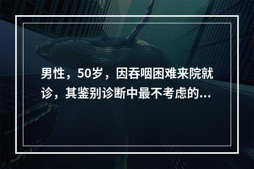 男性，50岁，因吞咽困难来院就诊，其鉴别诊断中最不考虑的疾病