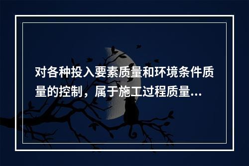 对各种投入要素质量和环境条件质量的控制，属于施工过程质量控制