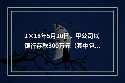 2×18年5月20日，甲公司以银行存款300万元（其中包含乙