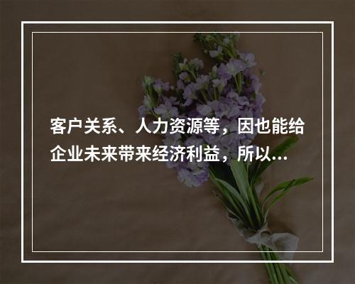 客户关系、人力资源等，因也能给企业未来带来经济利益，所以要确