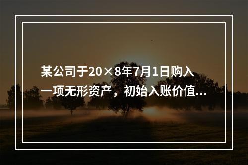 某公司于20×8年7月1日购入一项无形资产，初始入账价值为6