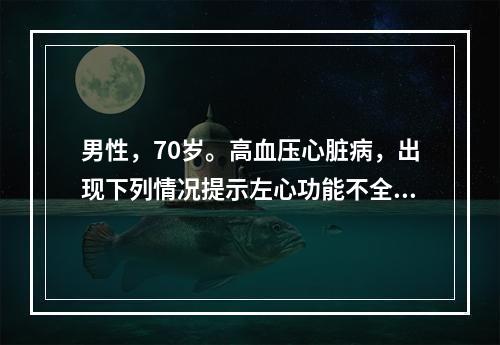 男性，70岁。高血压心脏病，出现下列情况提示左心功能不全的