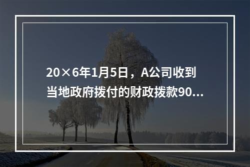 20×6年1月5日，A公司收到当地政府拨付的财政拨款9000