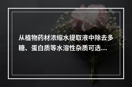 从植物药材浓缩水提取液中除去多糖、蛋白质等水溶性杂质可选用