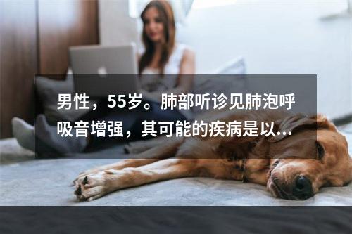 男性，55岁。肺部听诊见肺泡呼吸音增强，其可能的疾病是以下哪