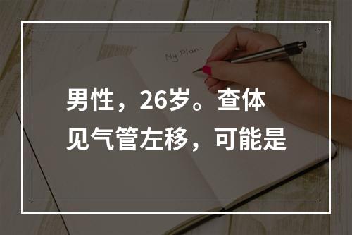 男性，26岁。查体见气管左移，可能是