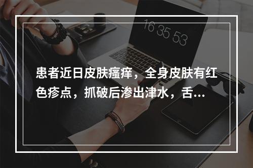 患者近日皮肤瘙痒，全身皮肤有红色疹点，抓破后渗出津水，舌苔薄