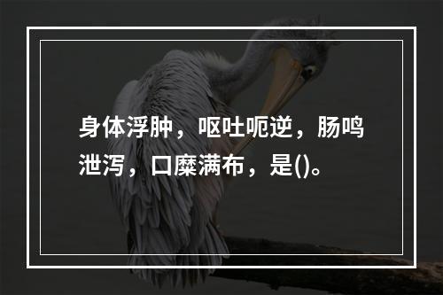 身体浮肿，呕吐呃逆，肠鸣泄泻，口糜满布，是()。