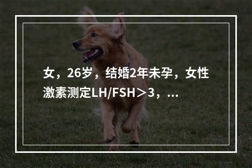 女，26岁，结婚2年未孕，女性激素测定LH/FSH＞3，不孕