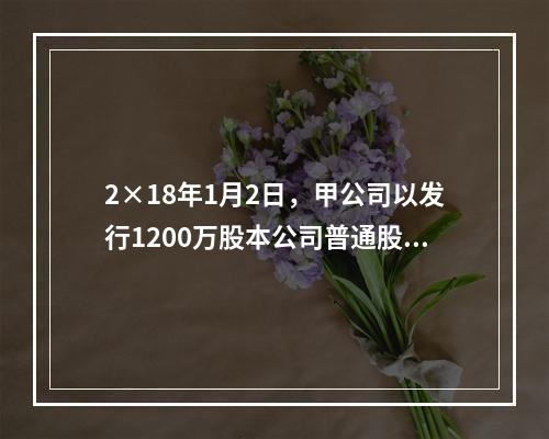 2×18年1月2日，甲公司以发行1200万股本公司普通股（每