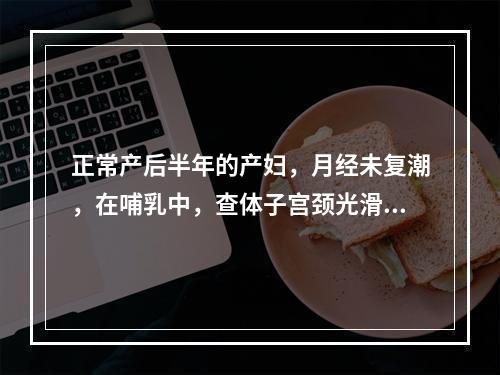 正常产后半年的产妇，月经未复潮，在哺乳中，查体子宫颈光滑，宫