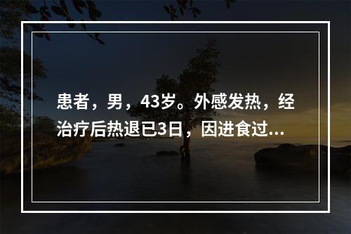 患者，男，43岁。外感发热，经治疗后热退已3日，因进食过多，