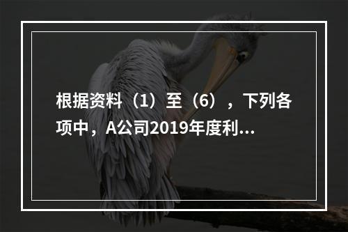 根据资料（1）至（6），下列各项中，A公司2019年度利润表