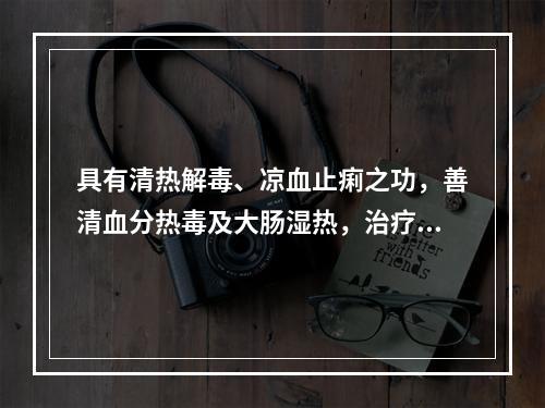 具有清热解毒、凉血止痢之功，善清血分热毒及大肠湿热，治疗热毒