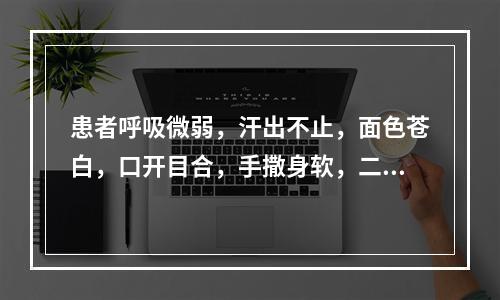 患者呼吸微弱，汗出不止，面色苍白，口开目合，手撒身软，二便失