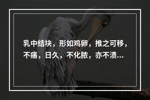 乳中结块，形如鸡卵，推之可移，不痛，日久，不化脓，亦不溃破，