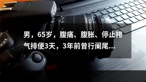 男，65岁，腹痛、腹胀、停止排气排便3天，3年前曾行阑尾切除