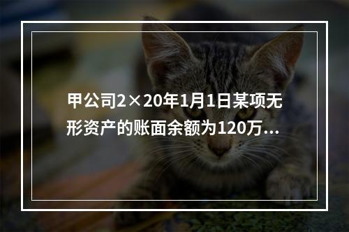 甲公司2×20年1月1日某项无形资产的账面余额为120万元，