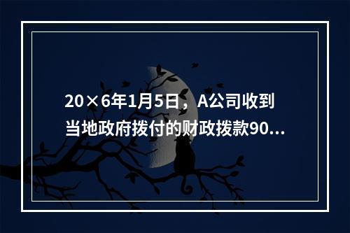 20×6年1月5日，A公司收到当地政府拨付的财政拨款9000