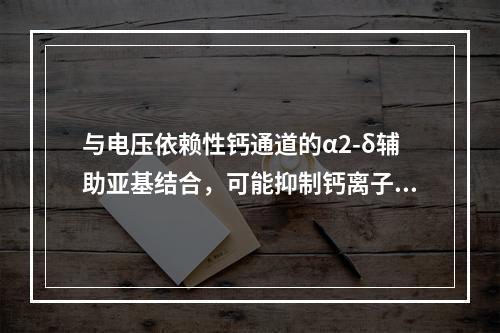 与电压依赖性钙通道的α2-δ辅助亚基结合，可能抑制钙离子内流