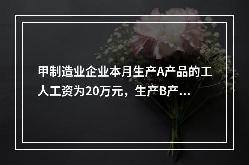 甲制造业企业本月生产A产品的工人工资为20万元，生产B产品的