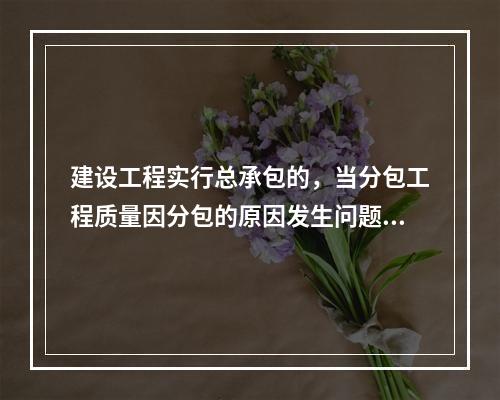 建设工程实行总承包的，当分包工程质量因分包的原因发生问题时，