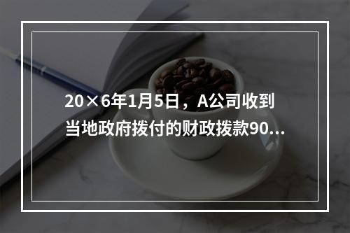 20×6年1月5日，A公司收到当地政府拨付的财政拨款9000