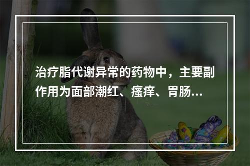 治疗脂代谢异常的药物中，主要副作用为面部潮红、瘙痒、胃肠道症