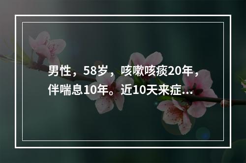 男性，58岁，咳嗽咳痰20年，伴喘息10年。近10天来症状加