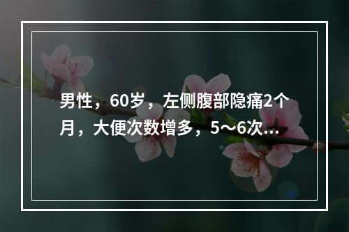 男性，60岁，左侧腹部隐痛2个月，大便次数增多，5～6次/天