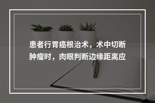 患者行胃癌根治术，术中切断肿瘤时，肉眼判断边缘距离应